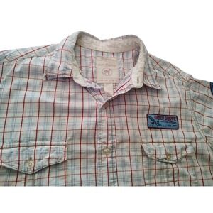 Red Camel Shirt‎ Green Grove Valley Surf Short Sleeve Red Plaid Patch Mens Large